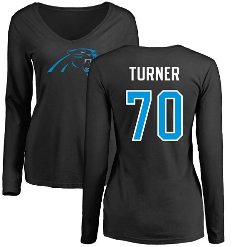 Carolina Panthers Black Women Trai Turner Name and Number Logo Slim Fit NFL Football #70 Long Sleeve T Shirt->nfl t-shirts->Sports Accessory